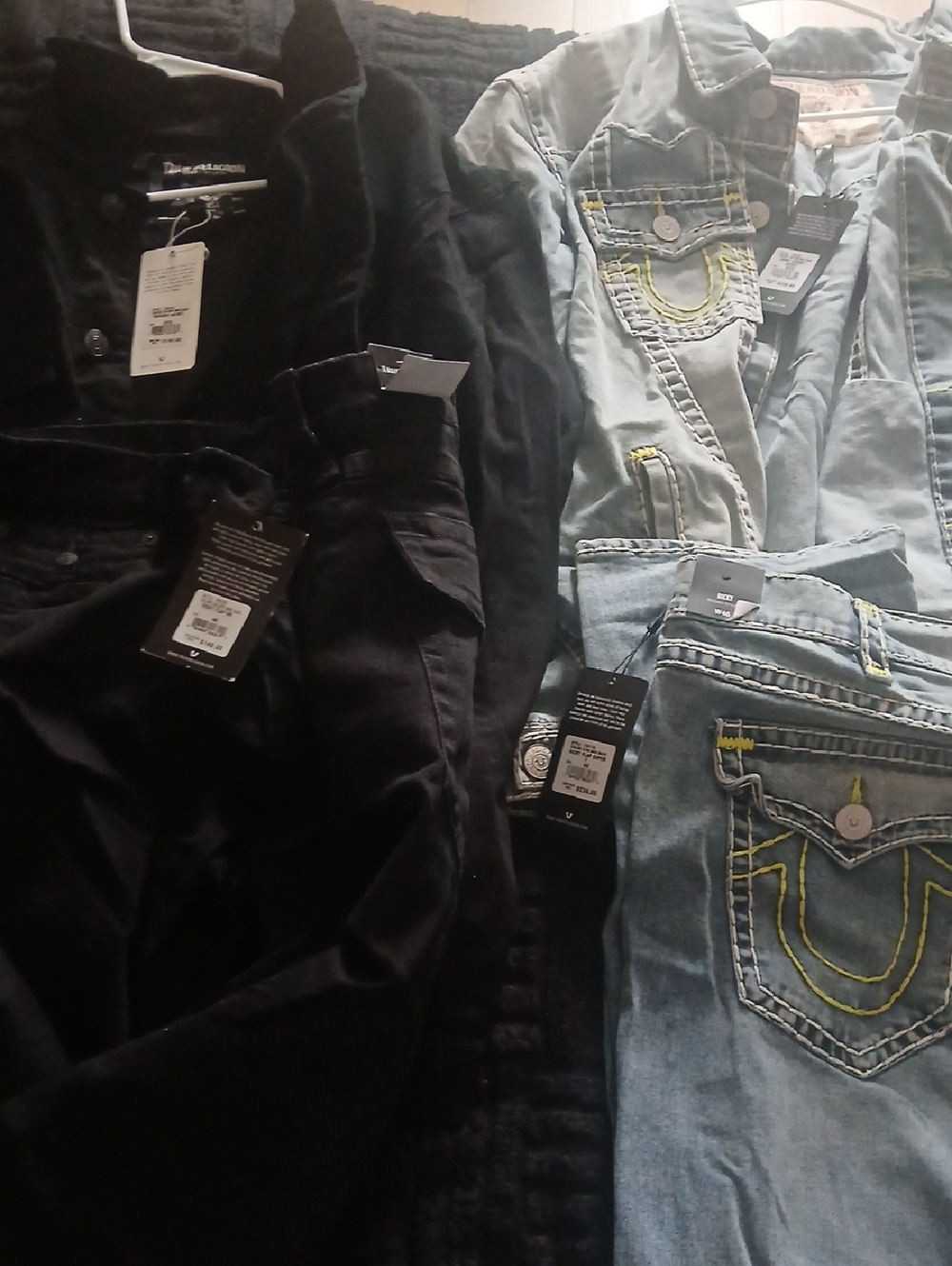 True Religion Men Jeans - Black and Light Blue with Yellow Stitching